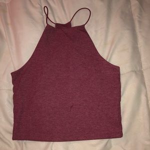 Pink crop top with high neckline